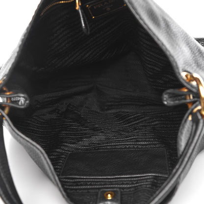 Prada Vitello Daino Logo Hobo Black 5 of 9