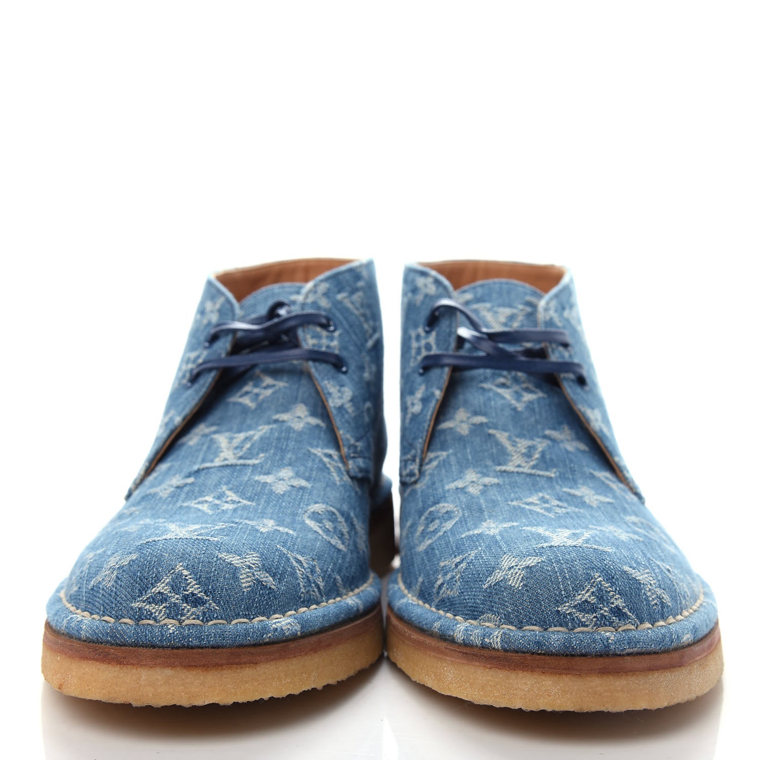 Louis Vuitton Monogram Denim Mens High-Derby Boots 7 Blue 2 of 12