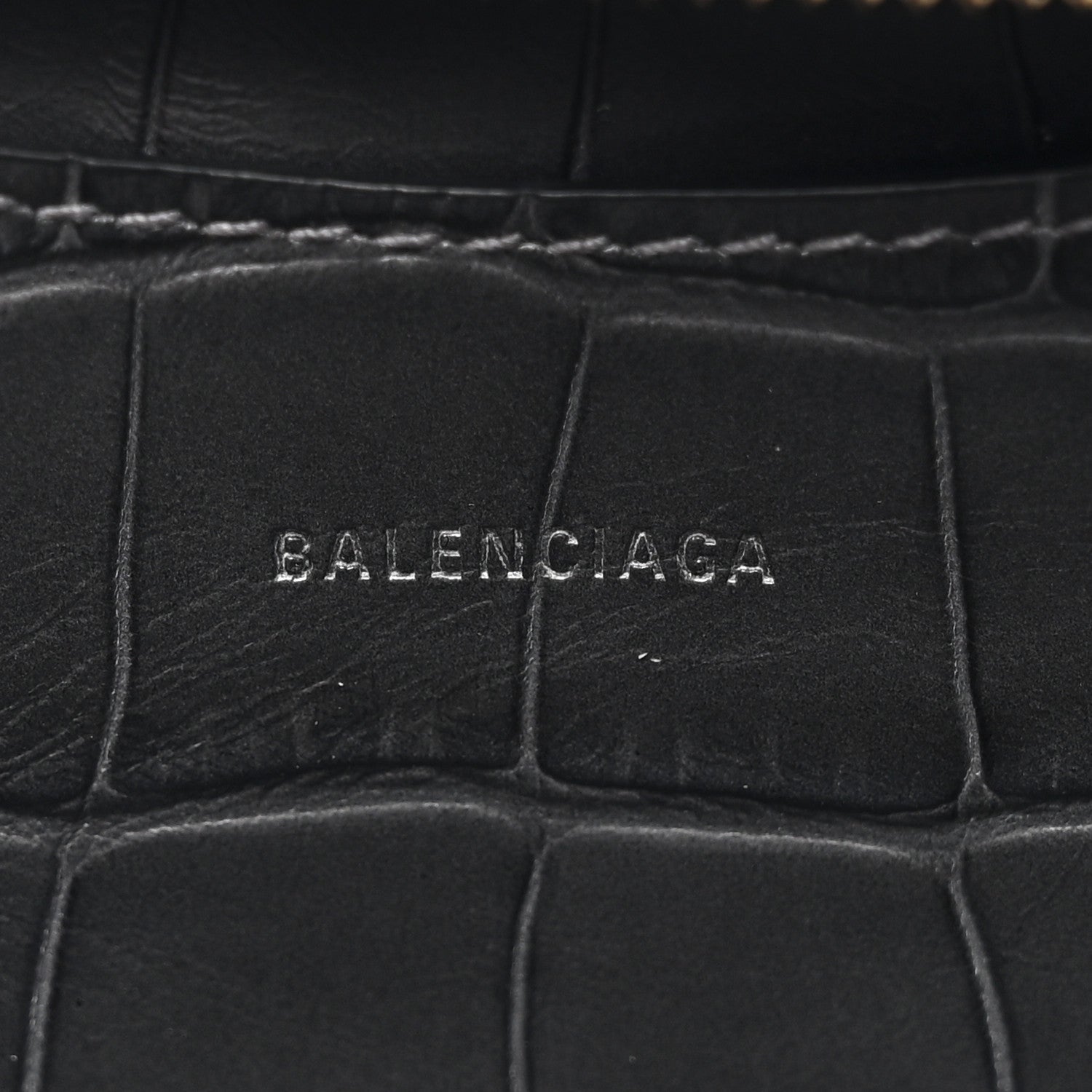 Balenciaga Shiny Supple Calfskin Crocodile Embossed Neo Classic Gold Hardware Mini City Black 6 of 13