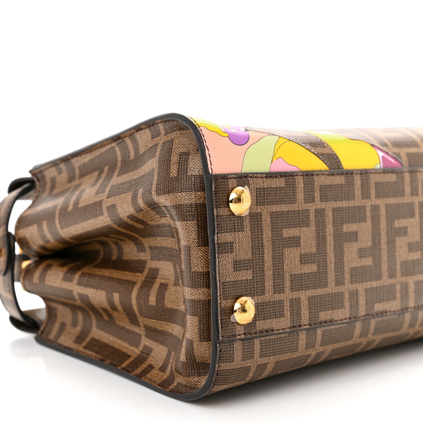 Glazed Fabric Vitello FF 1974 Hairdo Girls Inlay Mini Peekaboo Iconic Satchel Mogano Panna Multicolor