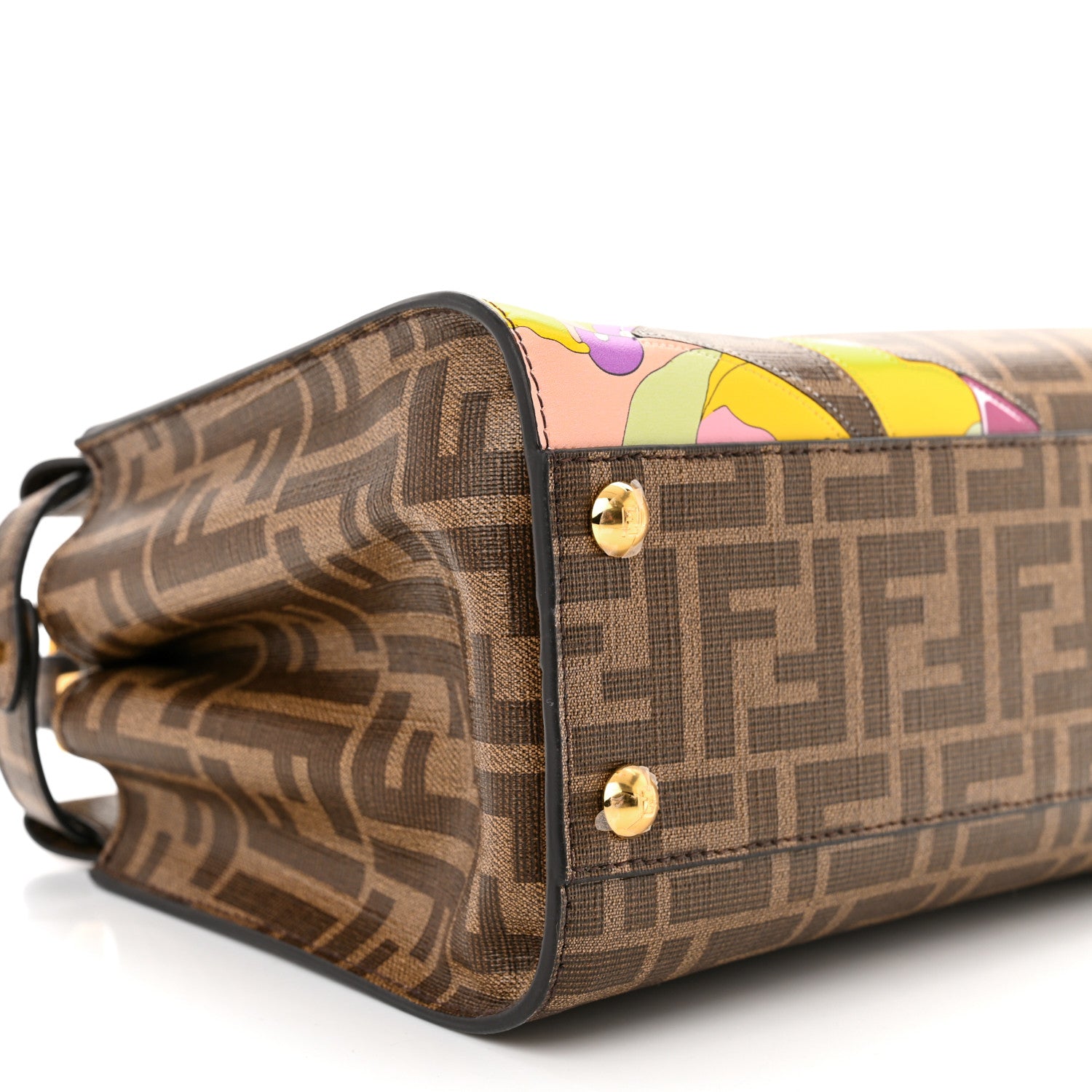 Fendi Glazed Fabric Vitello FF 1974 Hairdo Girls Inlay Mini Peekaboo Iconic Satchel Mogano Panna Multicolor 9 of 11