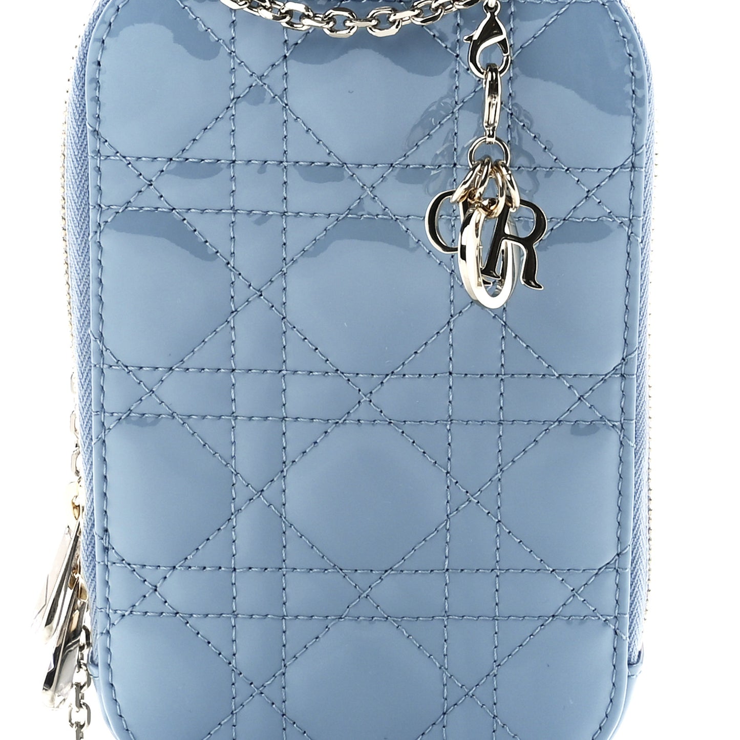Patent Cannage Lady Dior Phone Holder Cloud Blue