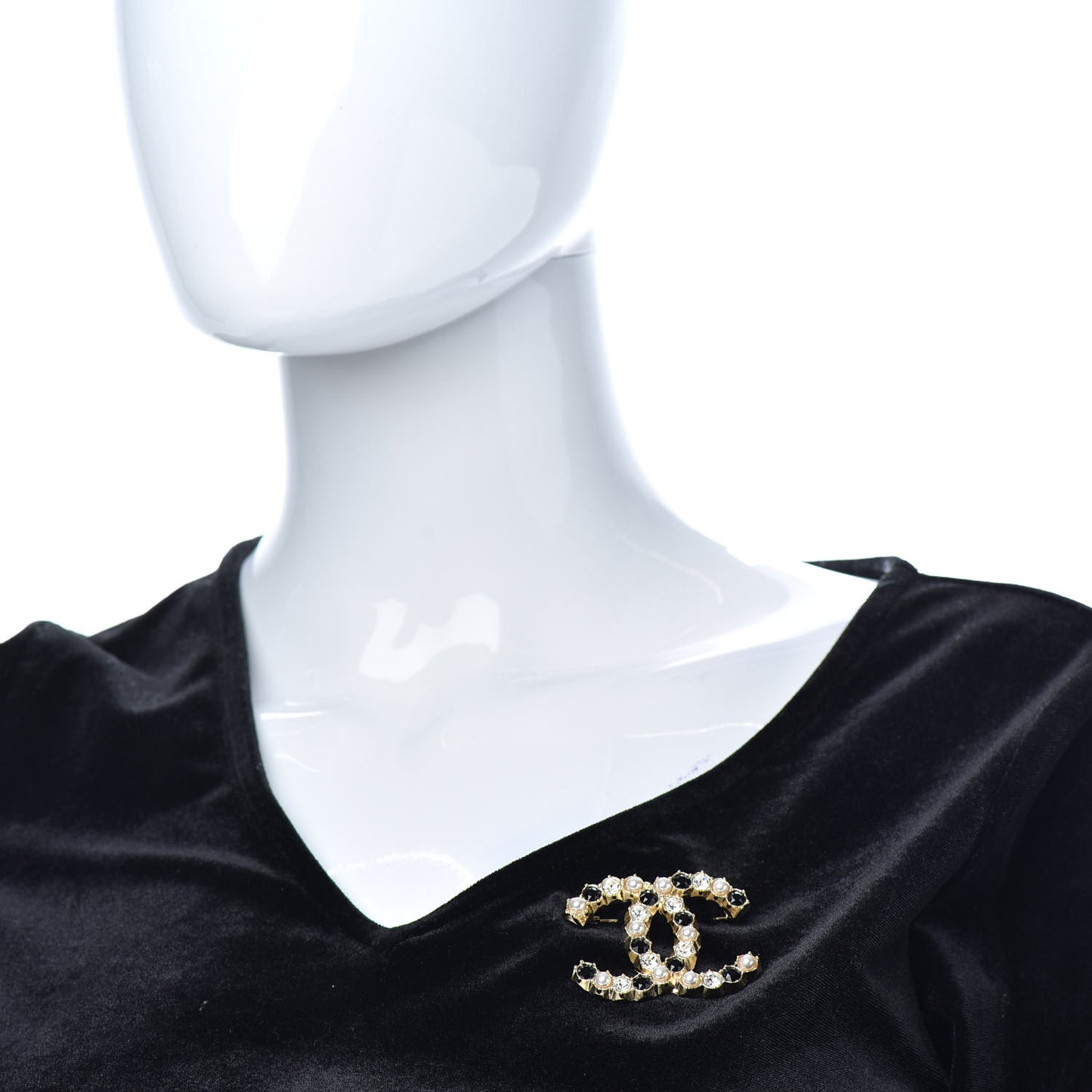 Pearl Crystal CC Brooch Black Gold