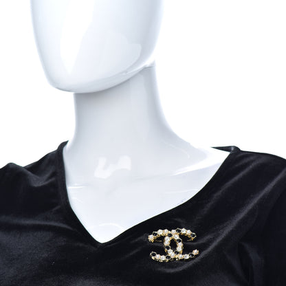 Chanel Pearl Crystal CC Brooch Black Gold 2 of 4