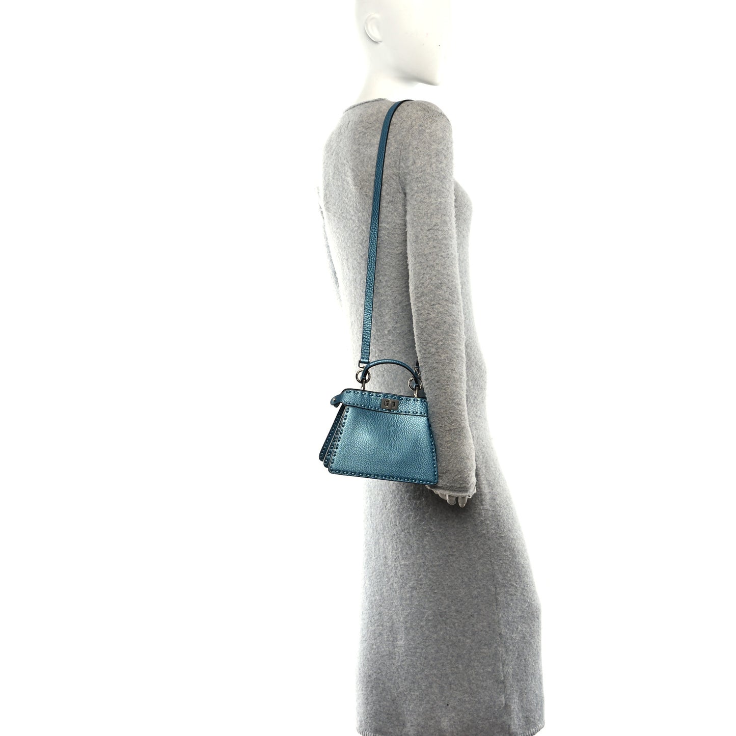 Metallic Cuoio Roma Sellerissima Nappa Sintetica Tape Stitch Petite Peekaboo I SEE U Iconic Satchel Placca Argento