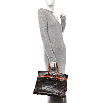 Hermes Shiny Porosus Crocodile Birkin 35 Havane Orange 2 of 23