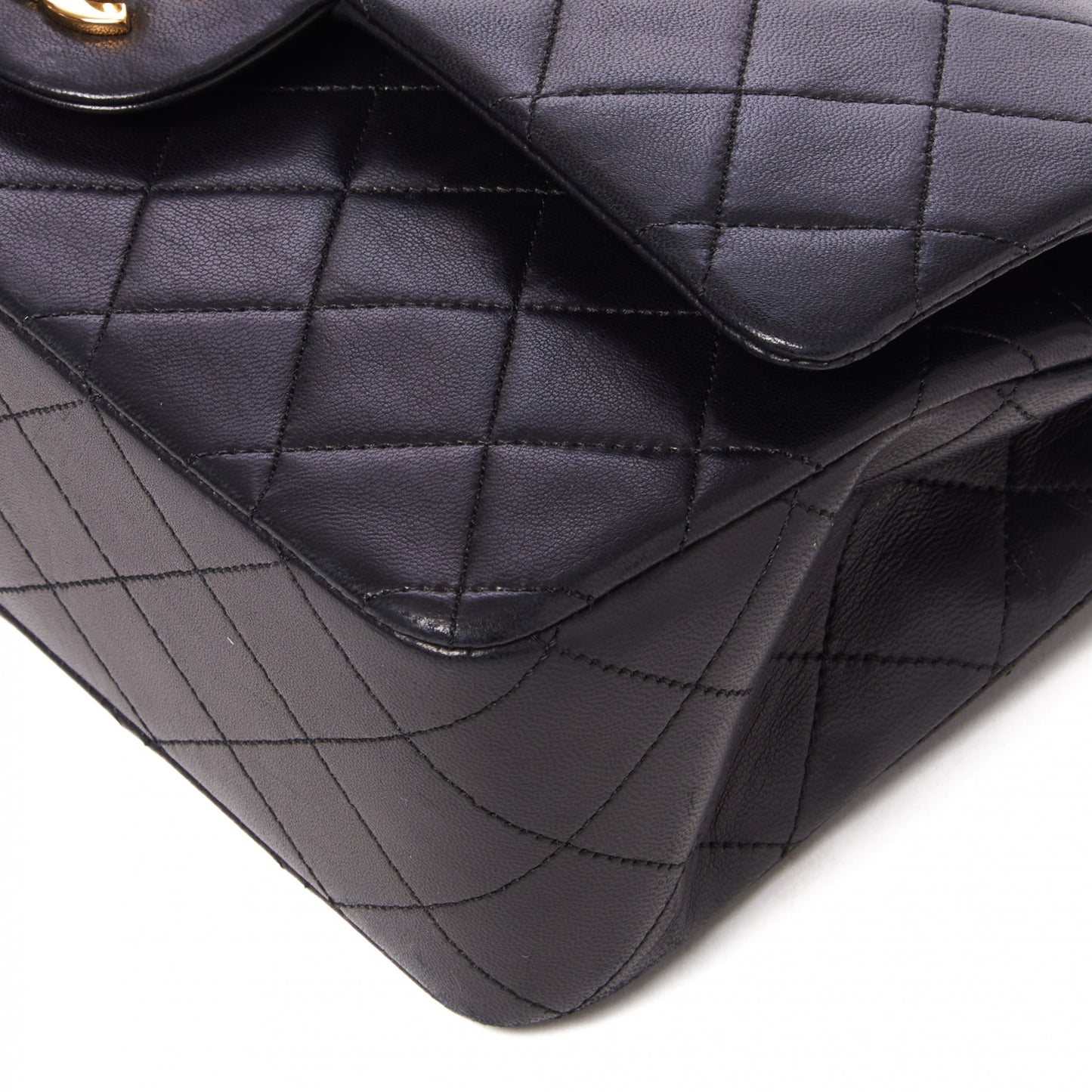Lambskin Quilted Medium Double Flap Black