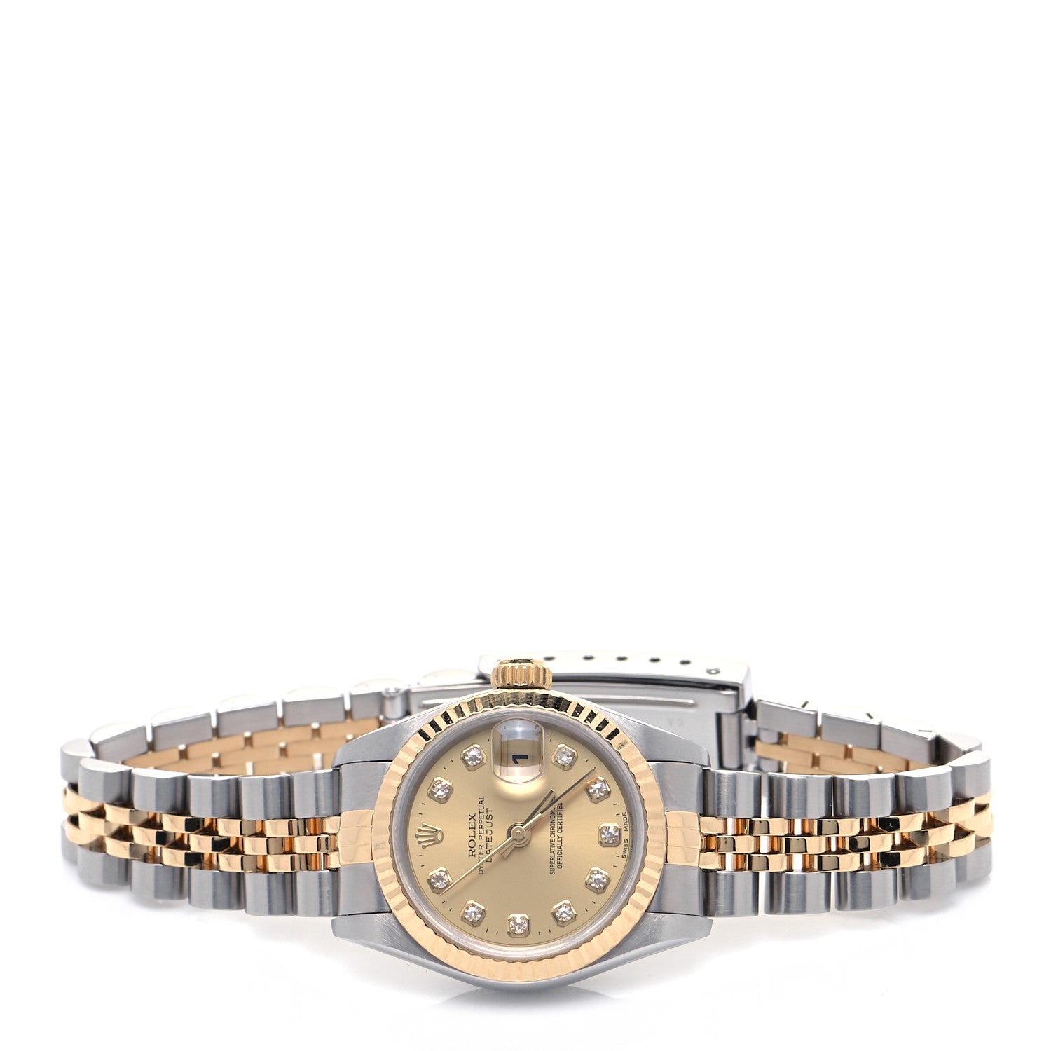 Rolex Stainless Steel 18K Yellow Gold Diamond 26mm Oyster Perpetual Datejust Watch Champagne 69173 2 of 4