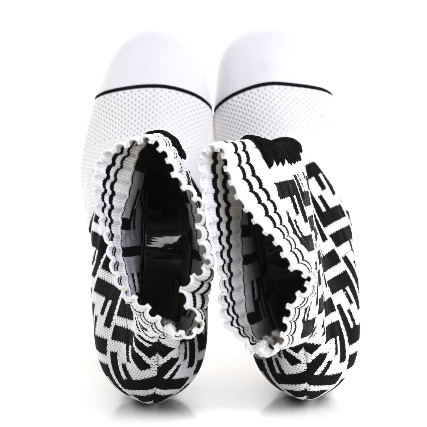 Stretch Fabric Knit FF Sock Booties  36 Black White