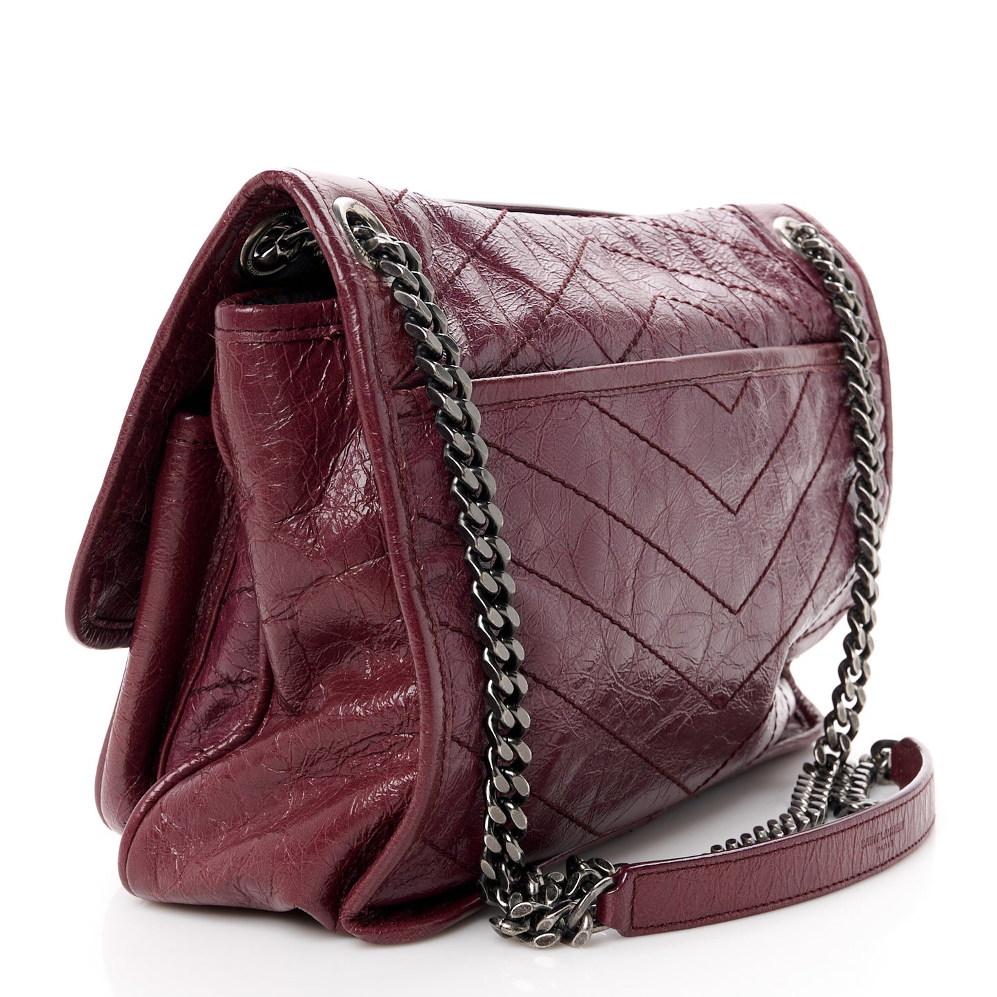 Crinkled Calfskin Matelasse Monogram Medium Niki Chain Satchel Rouge Legion