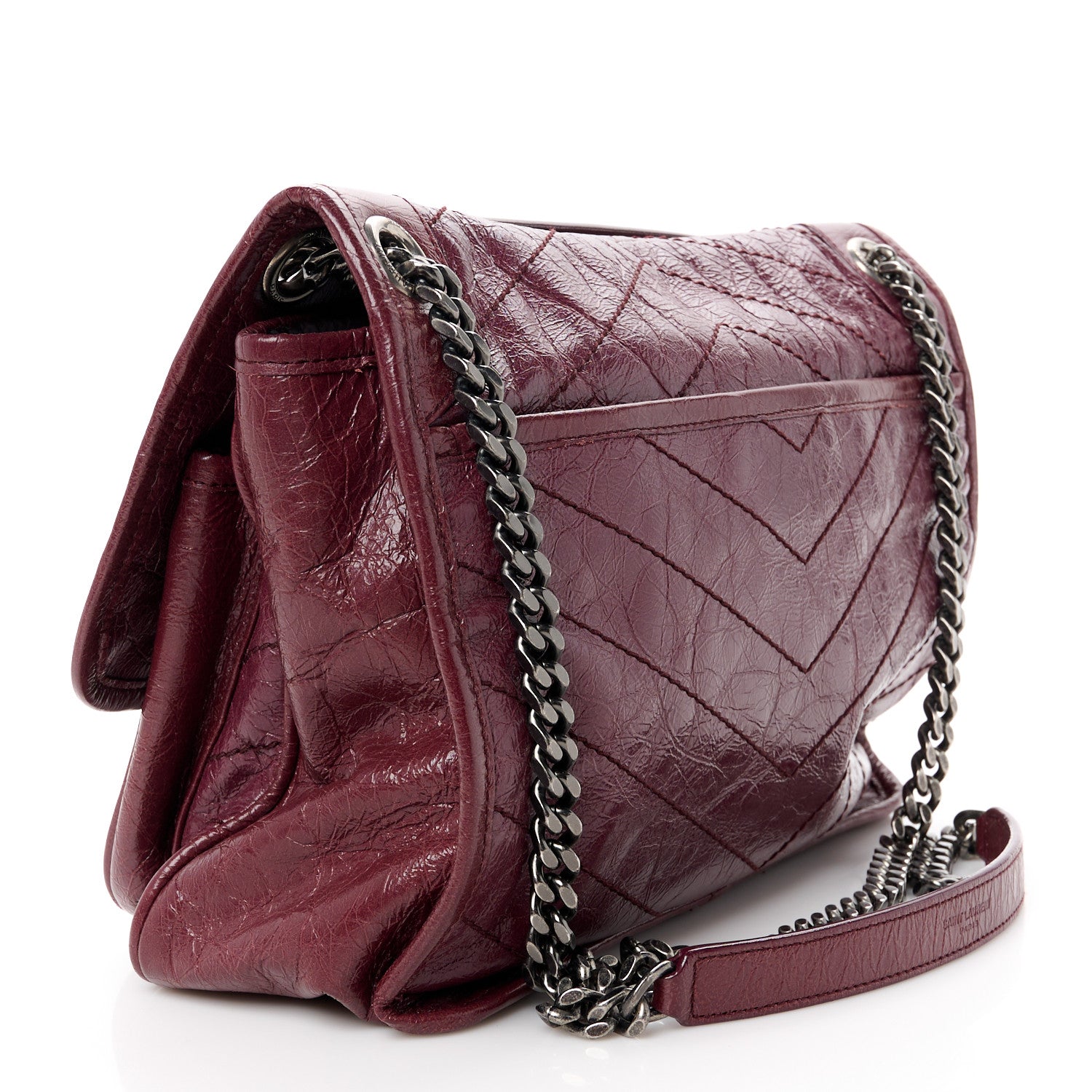 Saint Laurent Crinkled Calfskin Matelasse Monogram Medium Niki Chain Satchel Rouge Legion 3 of 11