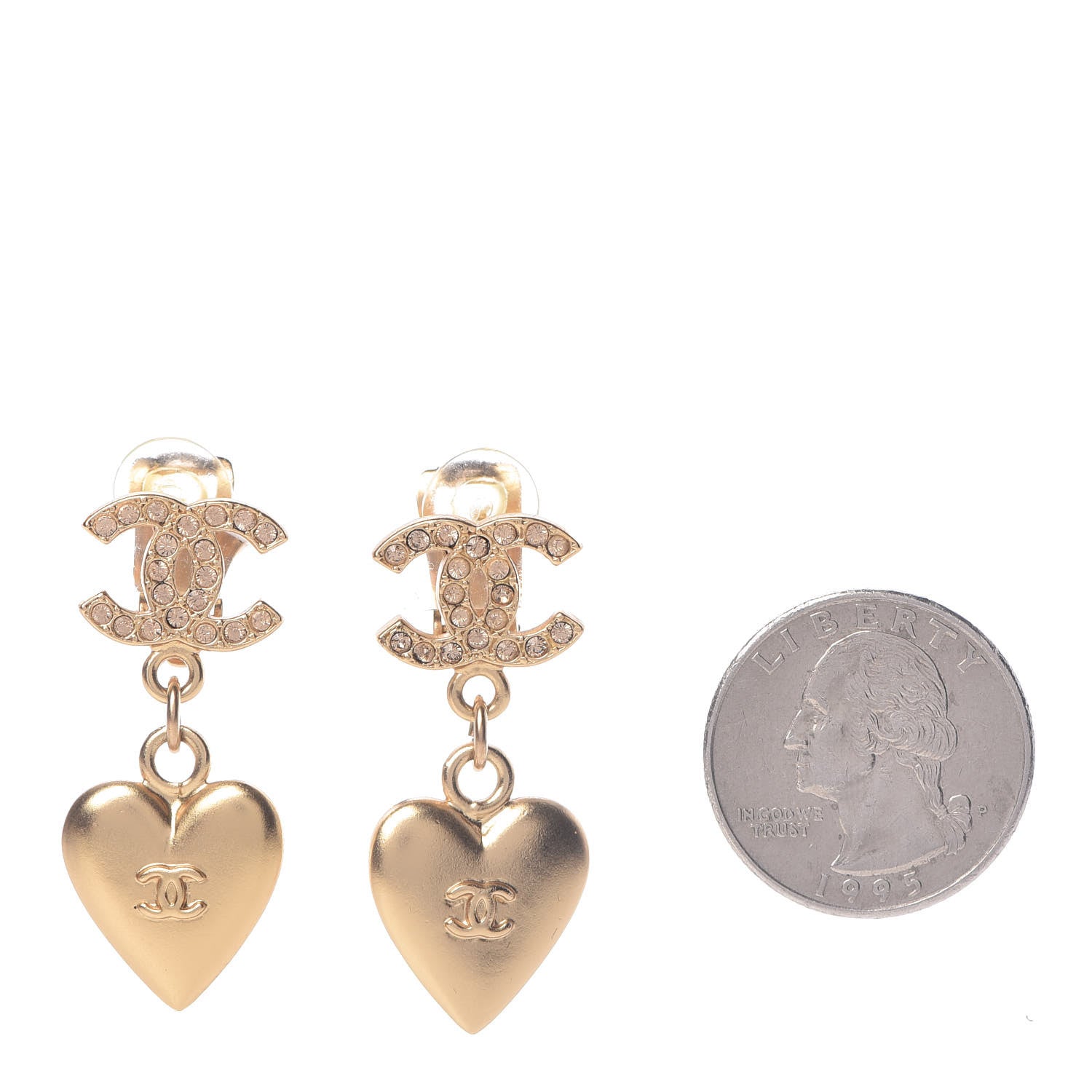 Chanel Crystal Heart CC Drop Earrings Gold 2 of 5