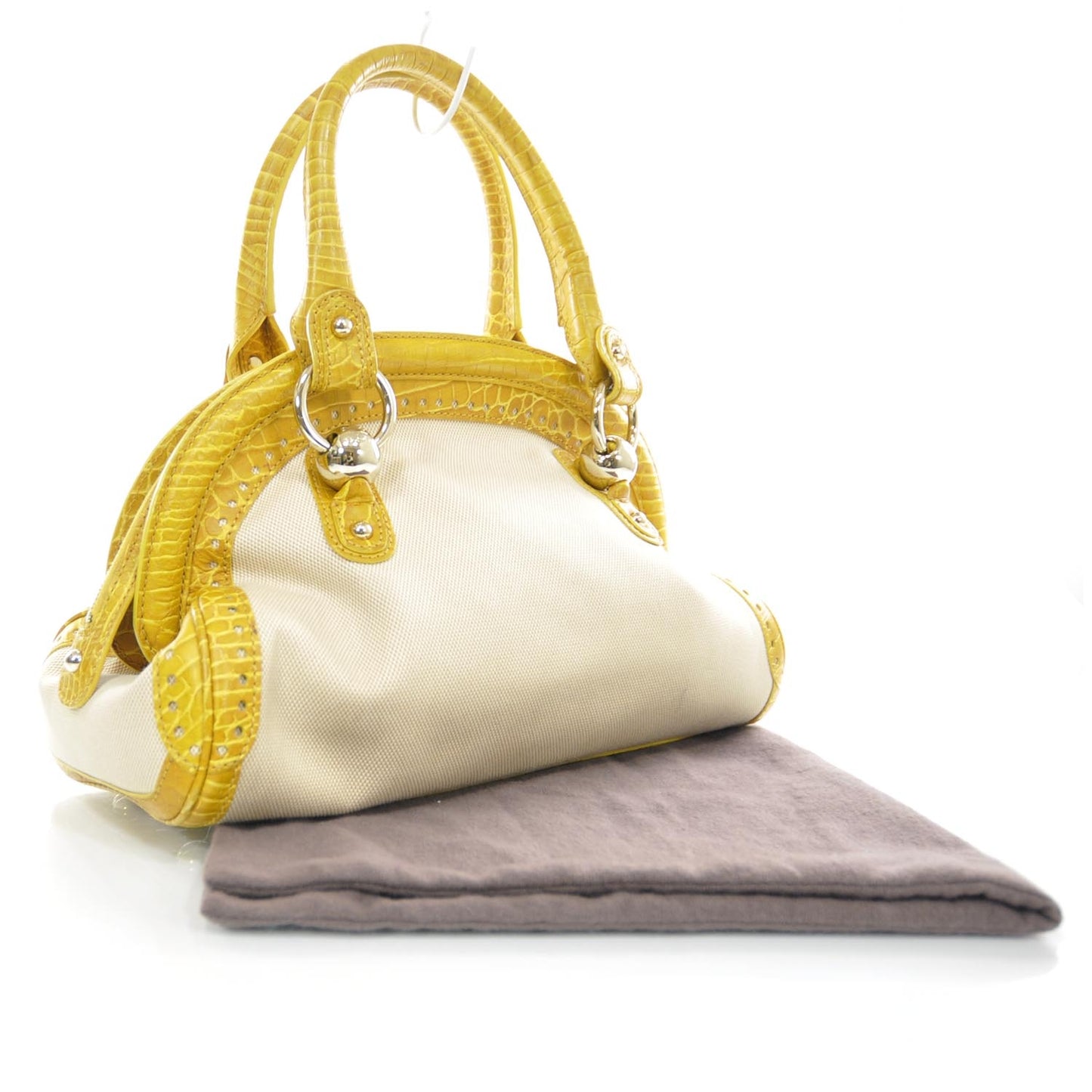 Crocodile Embossed Leather and Canvas Bag Yellow