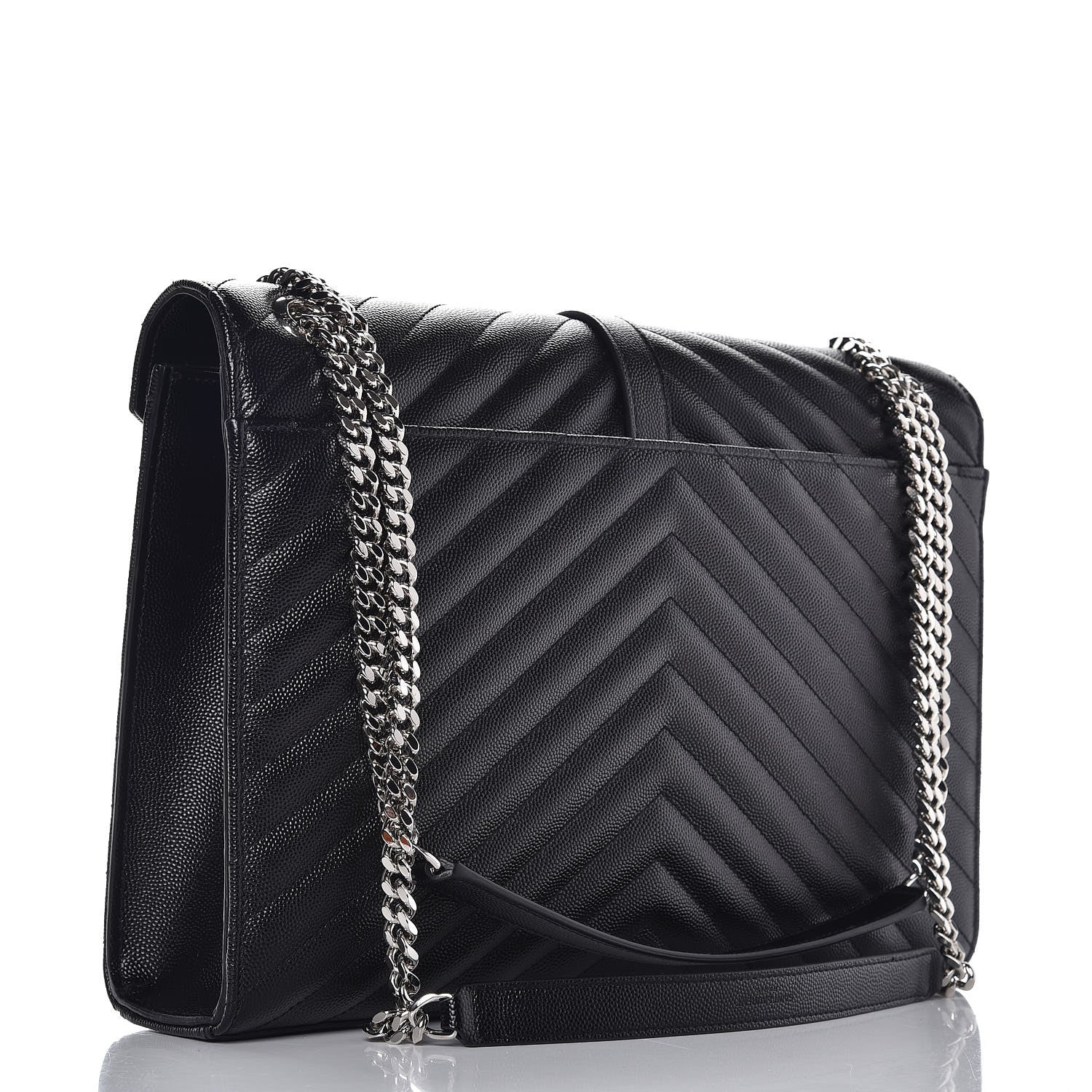 Saint Laurent Grain De Poudre Matelasse Chevron Large Monogram Satchel Black 3 of 7