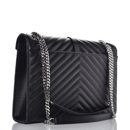 Saint Laurent Grain De Poudre Matelasse Chevron Large Monogram Satchel Black 3 of 7