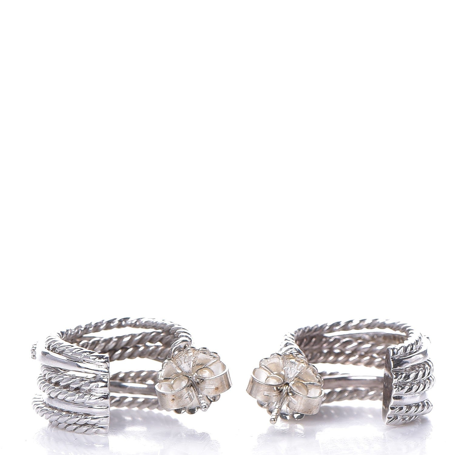 David Yurman Sterling Silver Diamond 11mm Crossover Cable Hoop Earrings 3 of 4