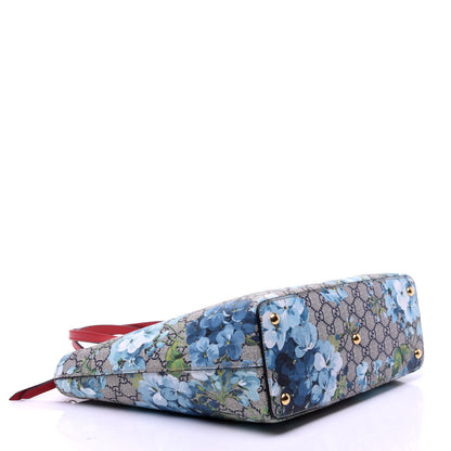 Gucci GG Supreme Monogram Blooms Medium Zippered Bucket Tote Beige Blue Navy Hibiscus Red 4 of 11