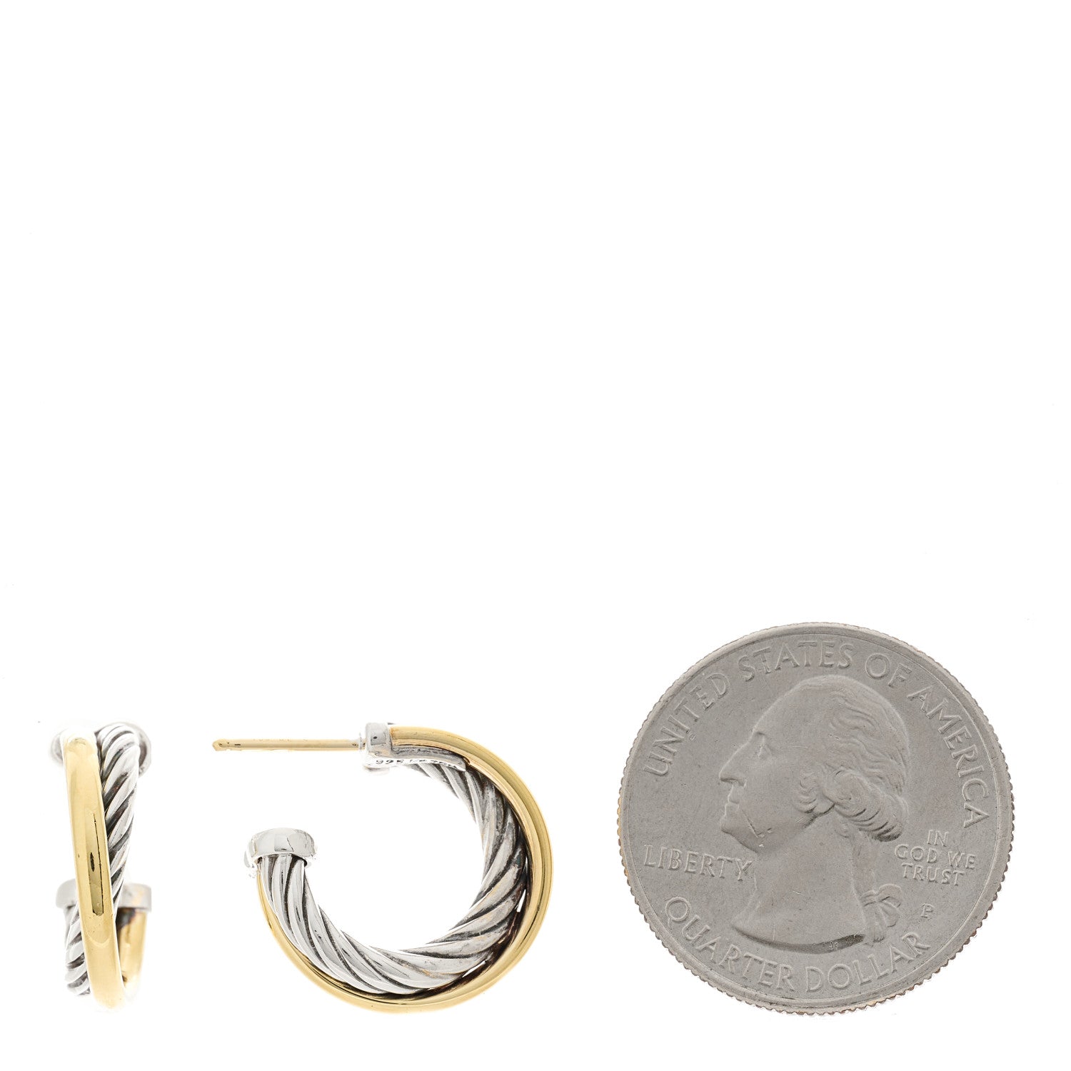 David Yurman Sterling Silver 18K Yellow Gold 17mm Crossover Cable Hoop Earrings 2 of 4