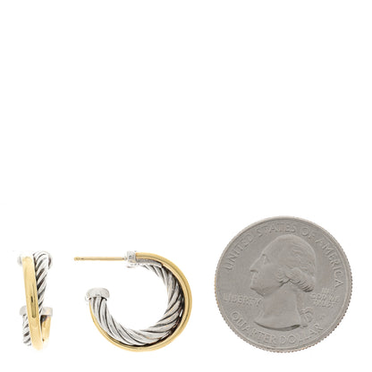 David Yurman Sterling Silver 18K Yellow Gold 17mm Crossover Cable Hoop Earrings 2 of 4