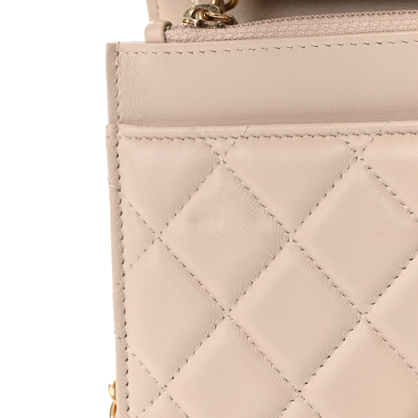 Lambskin Quilted Chain Around Wallet On Chain WOC Beige