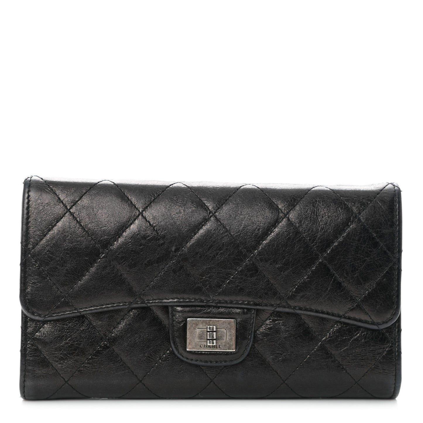Glazed Calfskin Quilted Reissue Long Flap Wallet Black