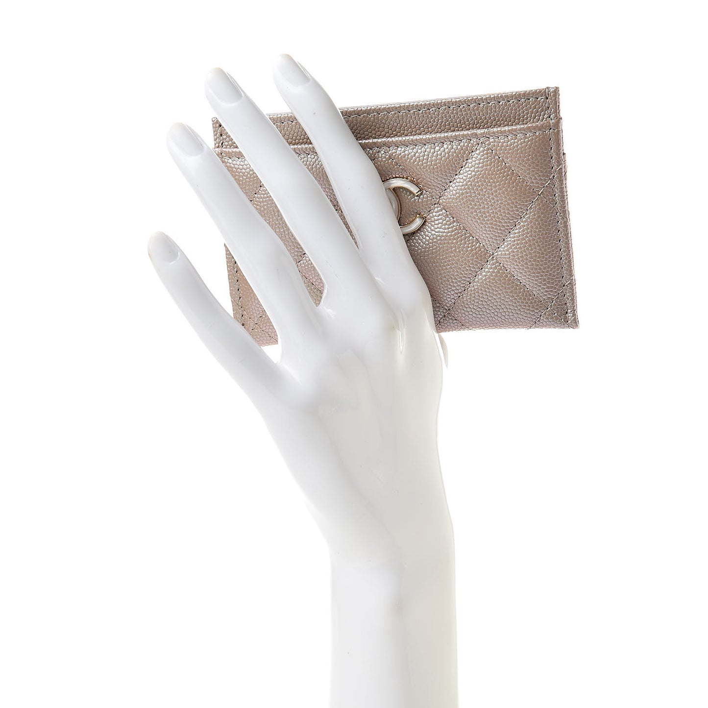 Iridescent Caviar Quilted Card Holder Beige
