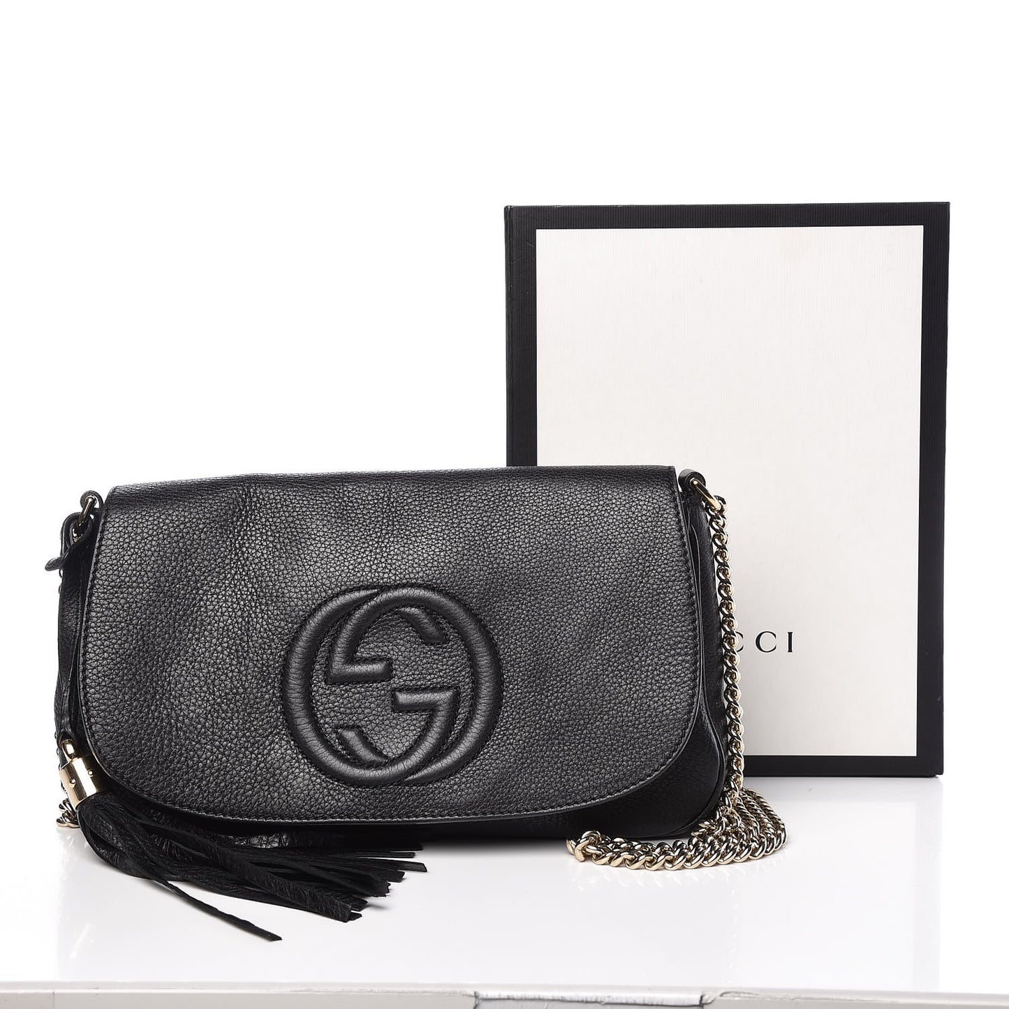 Pebbled Calfskin Medium Soho Flap Crossbody Black