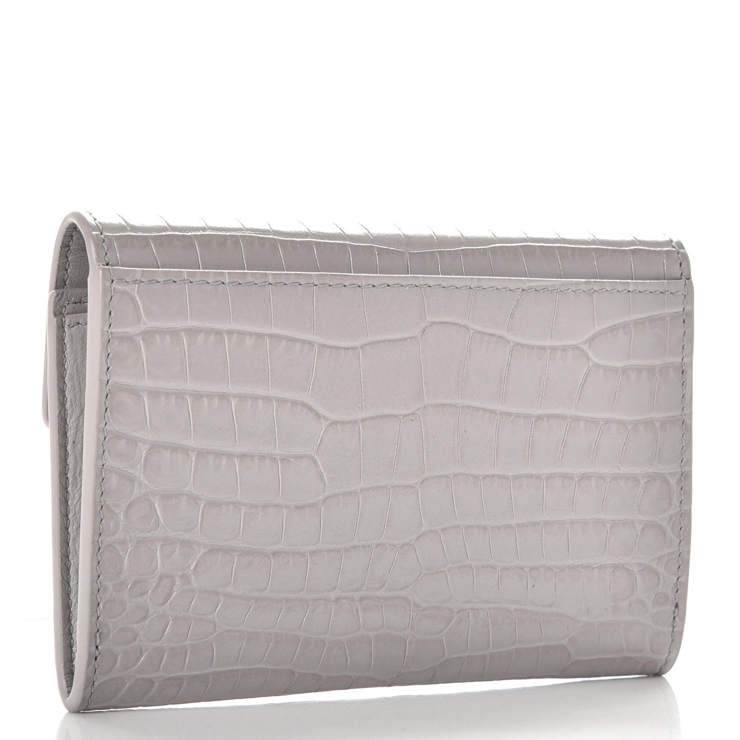 Shiny Calfskin Crocodile Embossed Monogram Envelope Wallet Mouse Grey