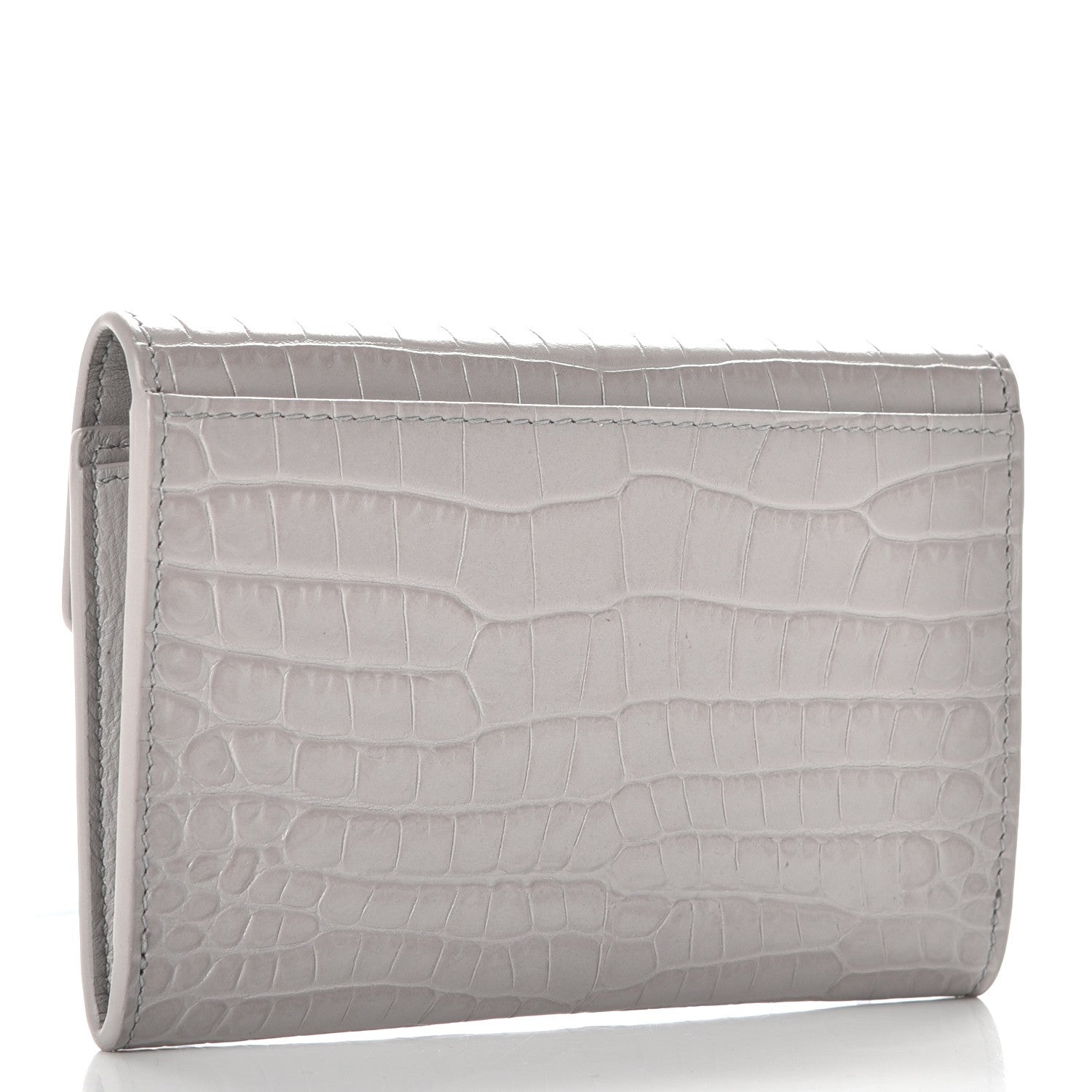 Saint Laurent Shiny Calfskin Crocodile Embossed Monogram Envelope Wallet Mouse Grey 3 of 8