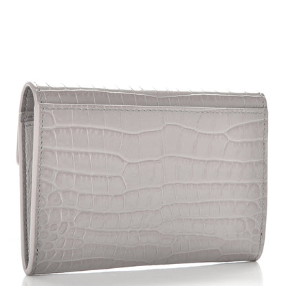 Saint Laurent Shiny Calfskin Crocodile Embossed Monogram Envelope Wallet Mouse Grey 3 of 8