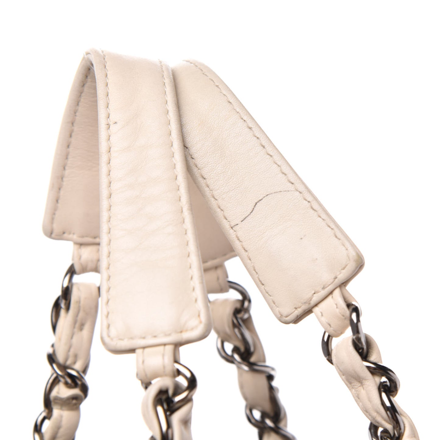 Lambskin Stitched Expandable Tote White