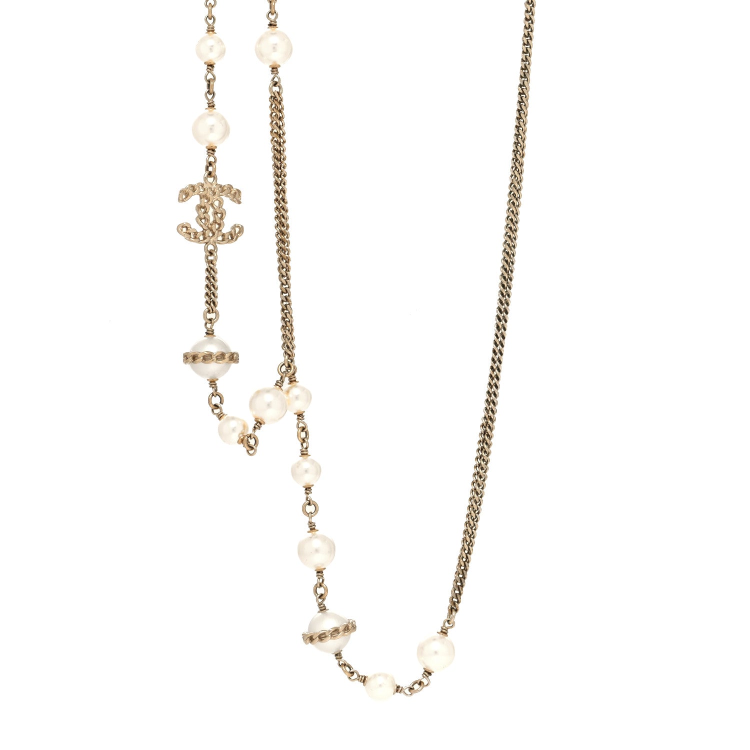 Chanel Metal CC Chain Necklace Gold Pearly White 1 of 4