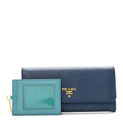 Prada Saffiano Metal Continental Flap Wallet Bluette Cobalto Turchese 2 of 14
