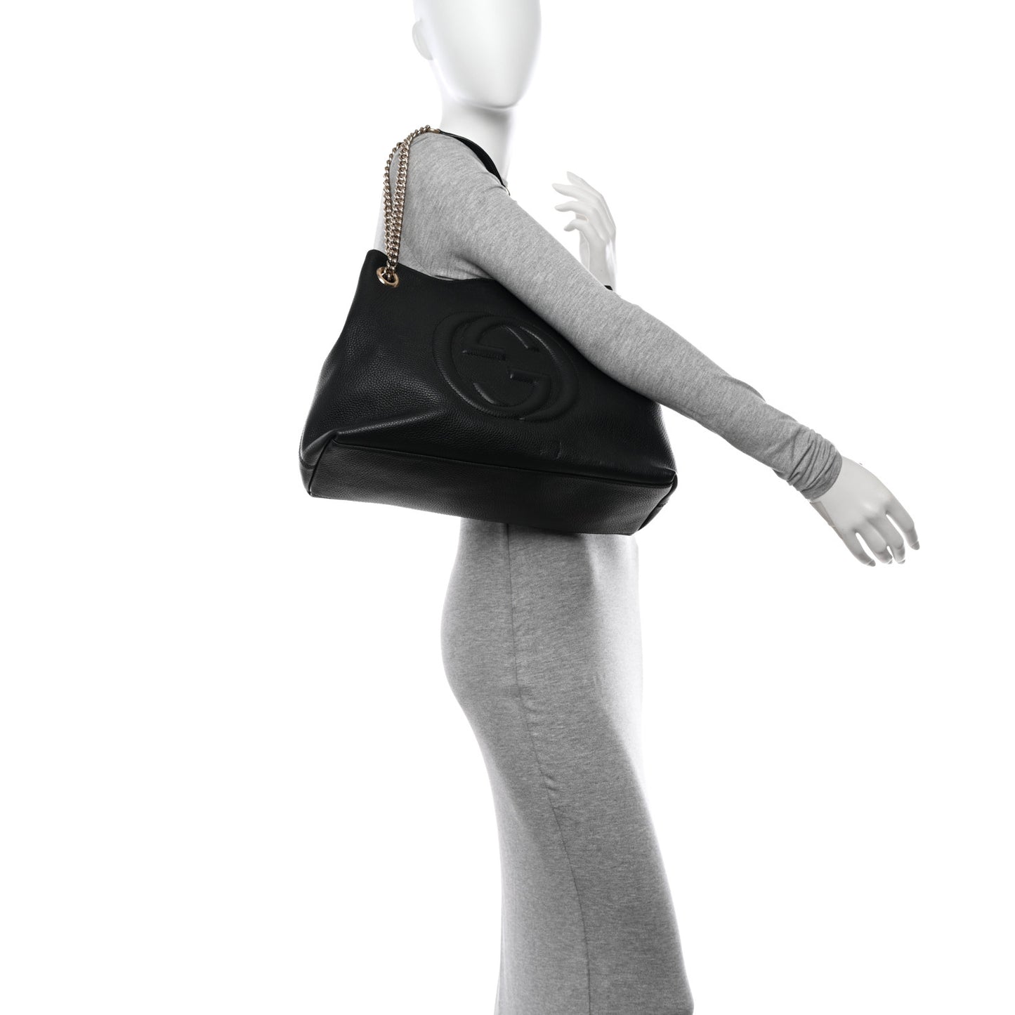Pebbled Calfskin Medium Soho Chain Shoulder Bag Black