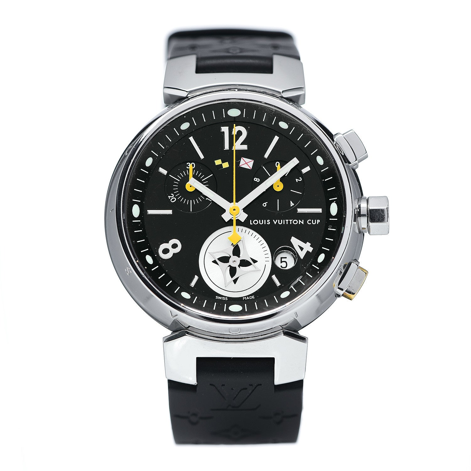 Louis Vuitton Stainless Steel Rubber 34mm Tambour Lovely Cup Quartz Watch Black 1 of 6