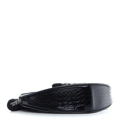 Saint Laurent Patent Crocodile Embossed Sac Coeur Heart Shaped Clutch Black 4 of 9