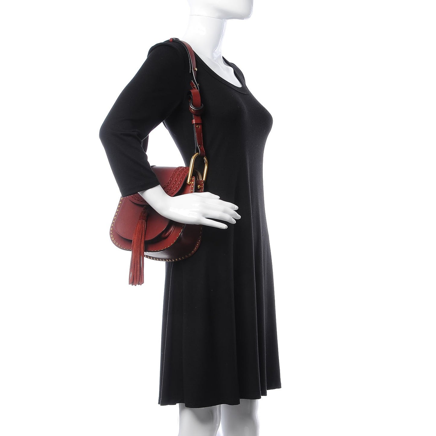 Calfskin Braided Small Hudson Shoulder Bag Sienna Red