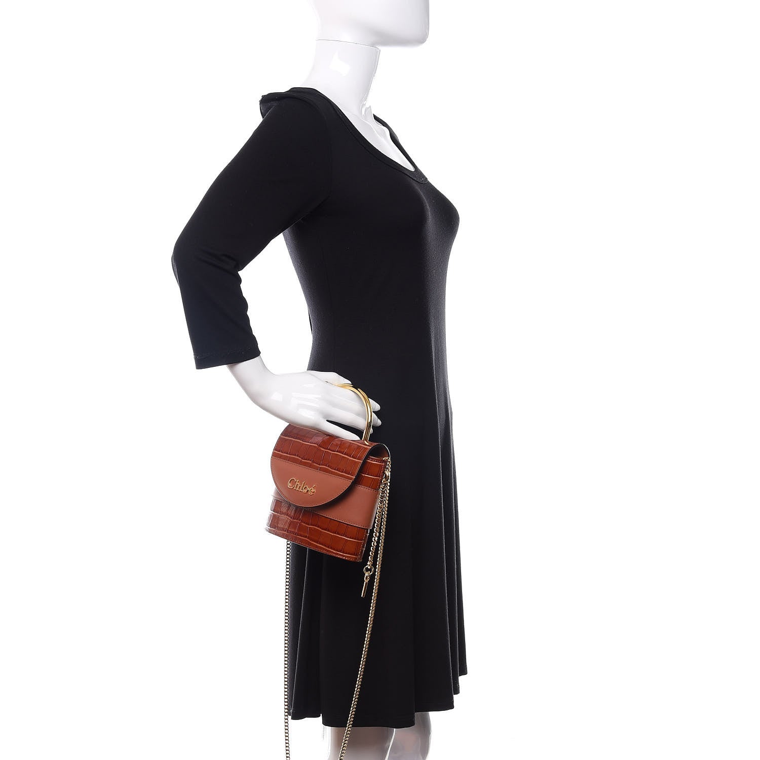 Chloe Calfskin Crocodile Embossed Small Aby Lock Chestnut Brown 3 of 9