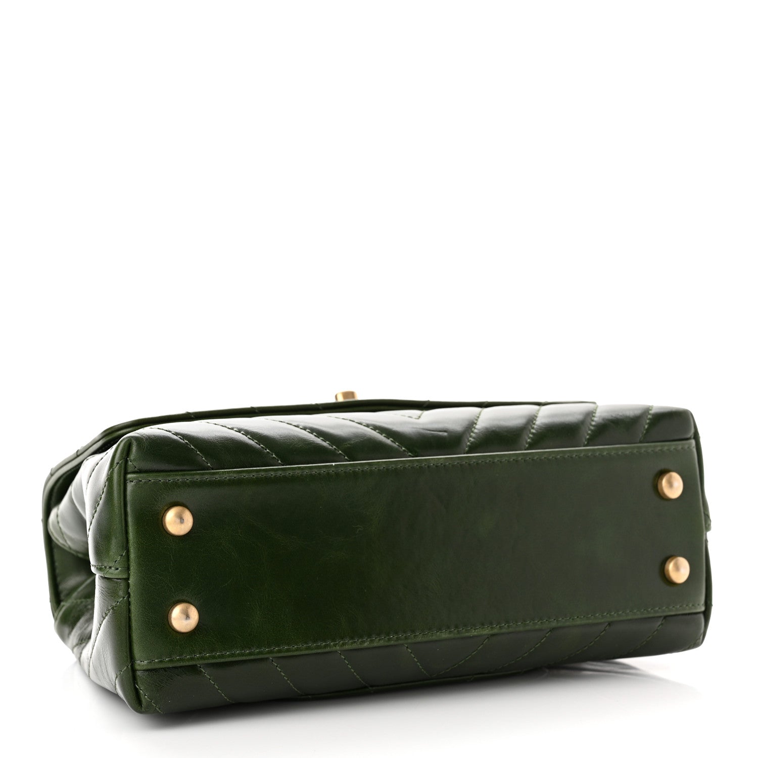 Chanel Calfskin Chevron Quilted Mini Coco Handle Flap Green 4 of 10