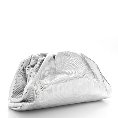 Bottega Veneta Metallic Bark Calfskin Embossed The Pouch Oversized Clutch Silver 3 of 10