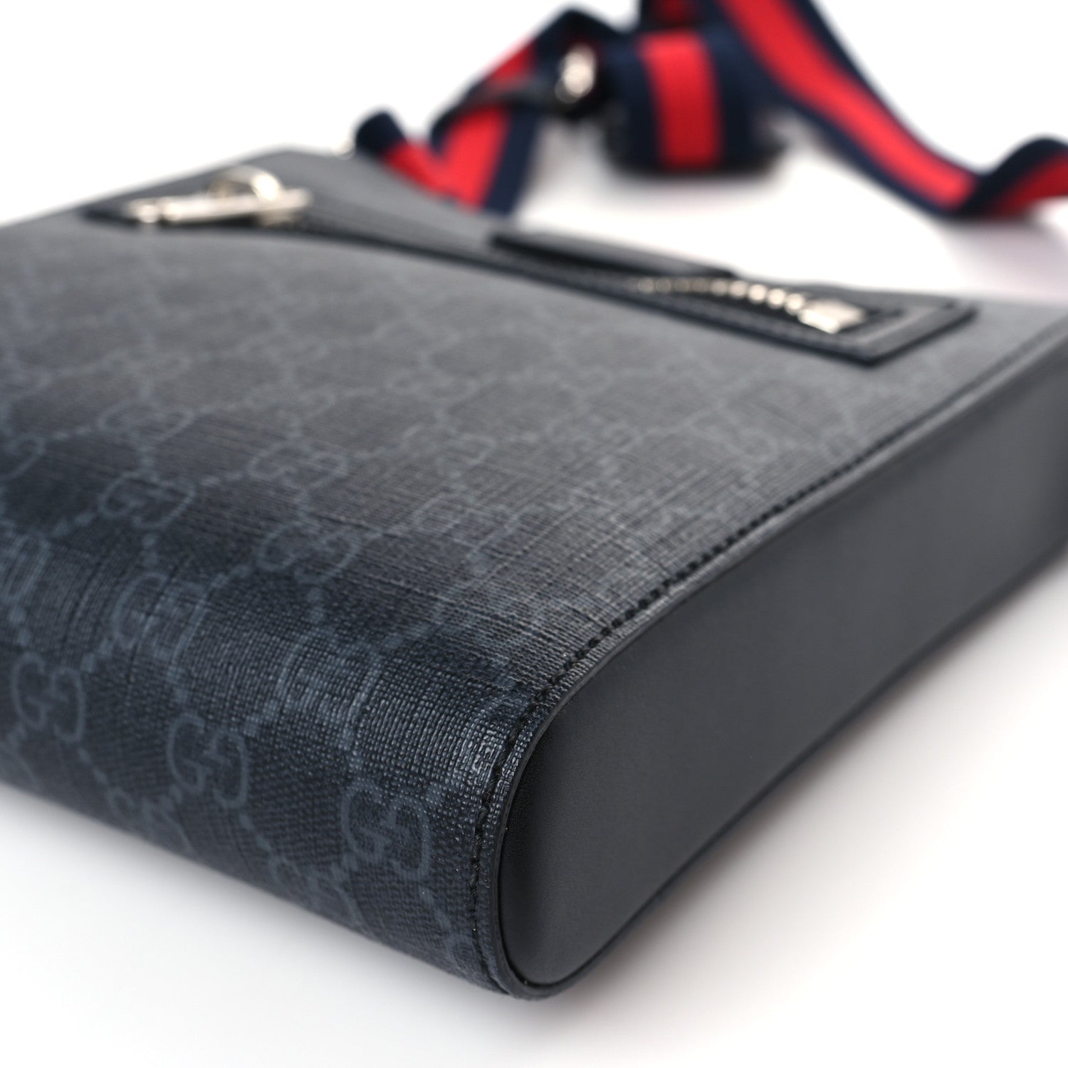Gucci GG Supreme Monogram Web Small Flat Messenger Bag Black Grey 9 of 10