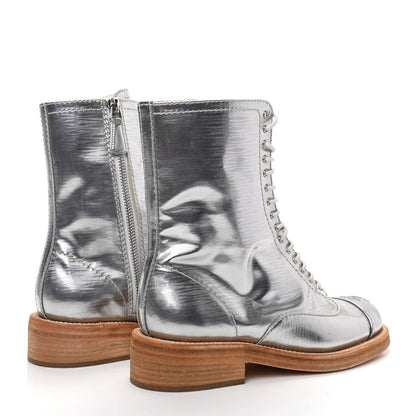 Chanel Fantasy Calfskin PVC Lace Up Combat Boots 36 Silver 4 of 6