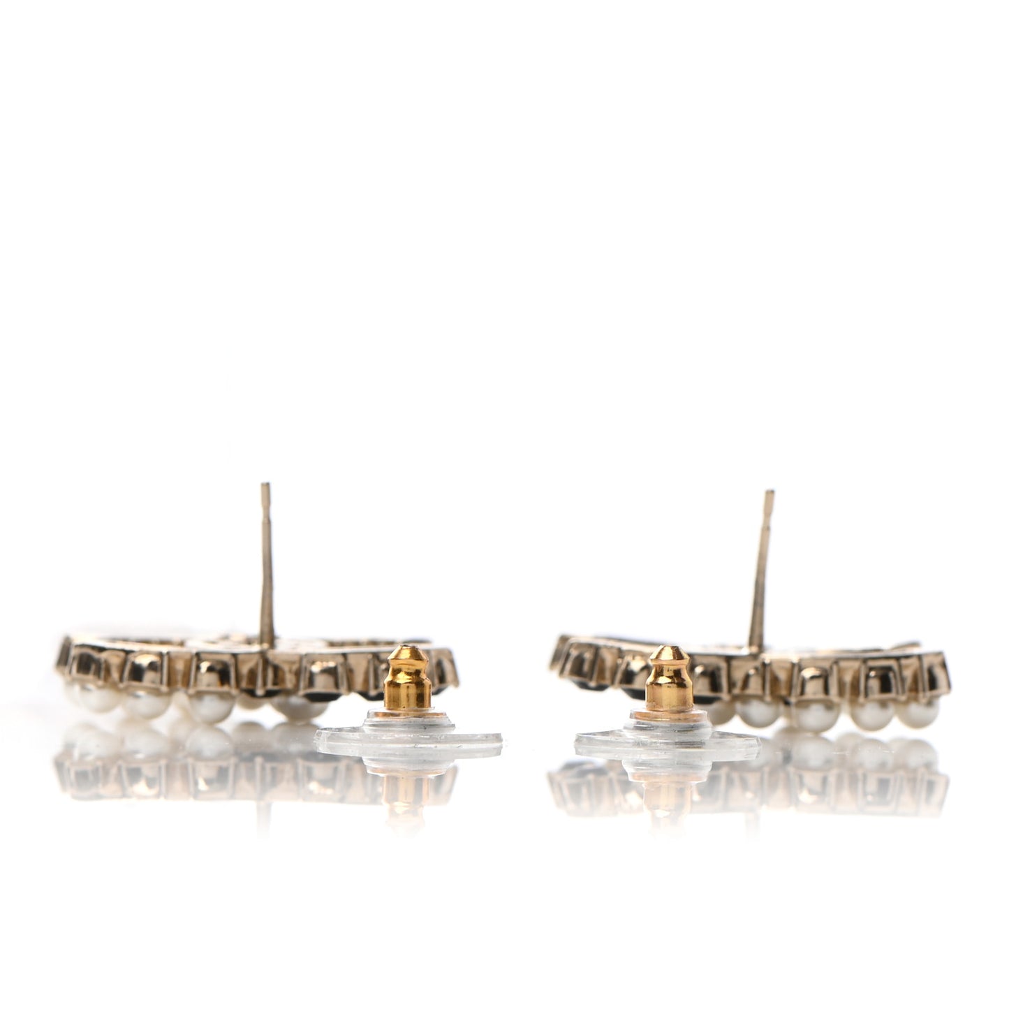 Crystal Pearl CC Dazzling Domino Earrings Gold Black