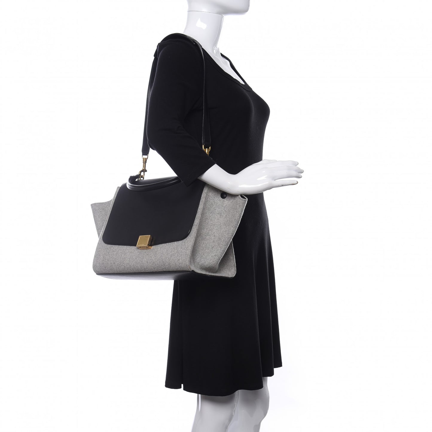 Felt Smooth Calfskin Medium Trapeze Pearl Grey