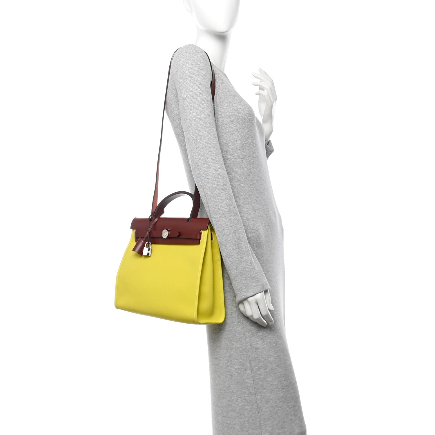 Hermes Vache Hunter Toile Herbag Zip 31 PM Lime Rouge H 2 of 12