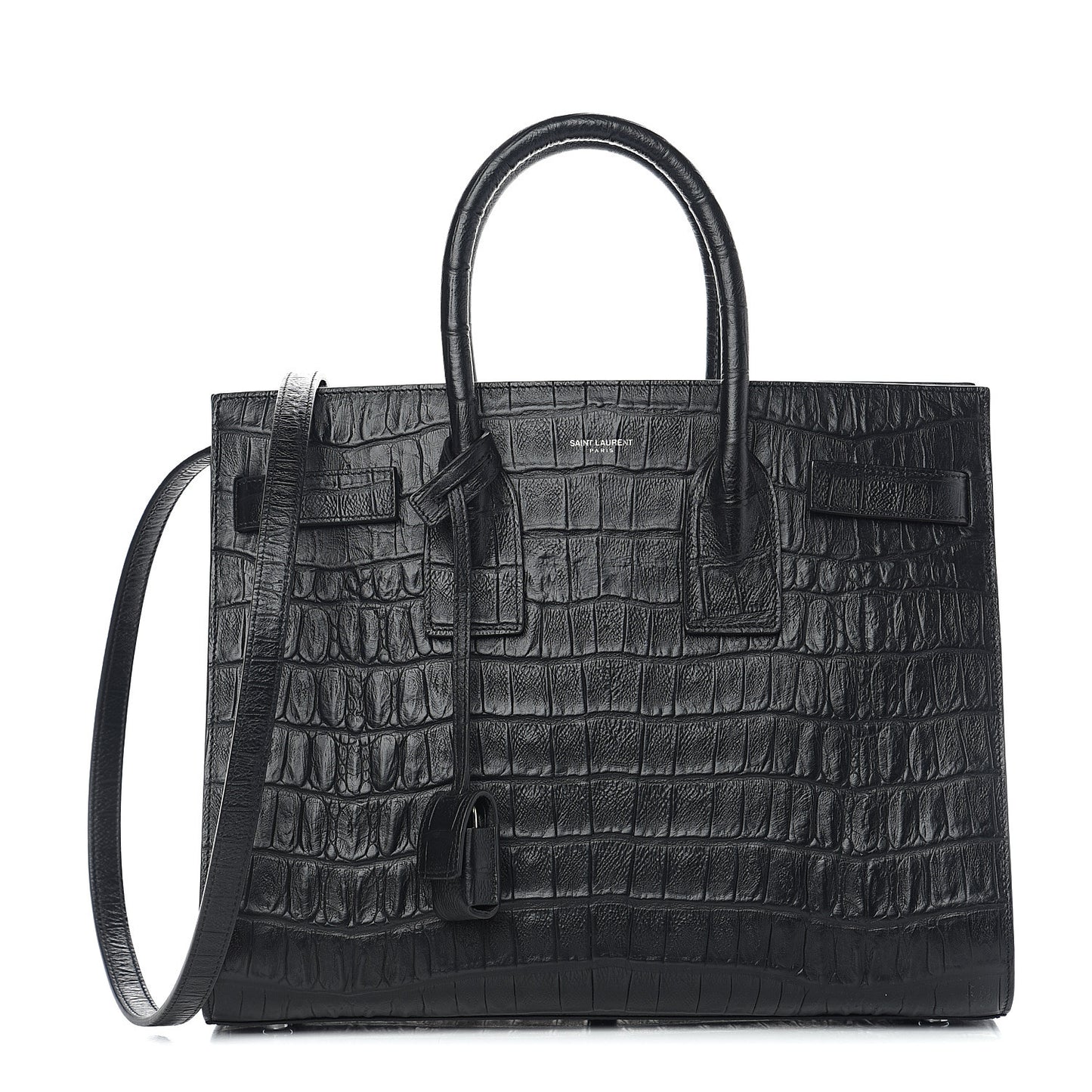 Calfskin Crocodile Embossed Small Sac de Jour Black