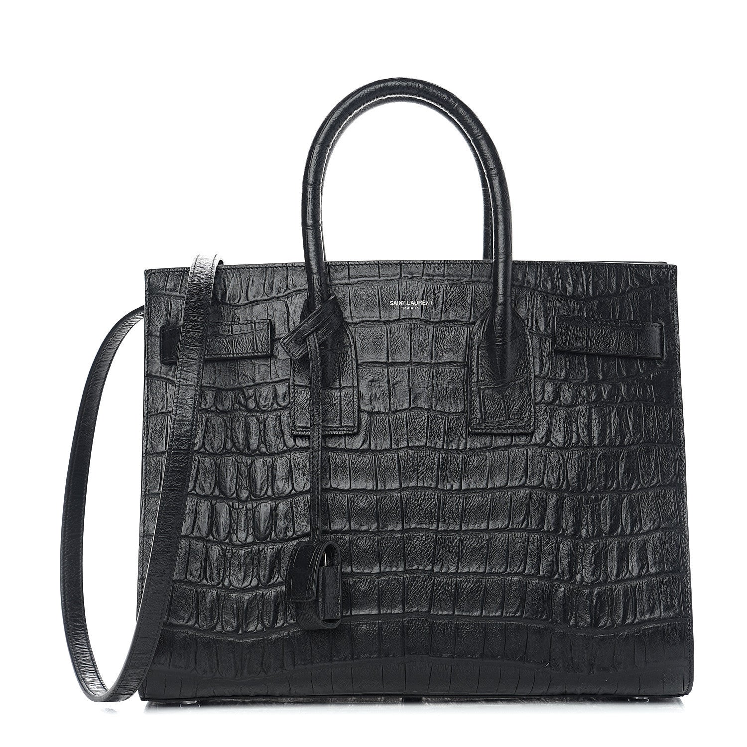 Saint Laurent Calfskin Crocodile Embossed Small Sac de Jour Black 1 of 9