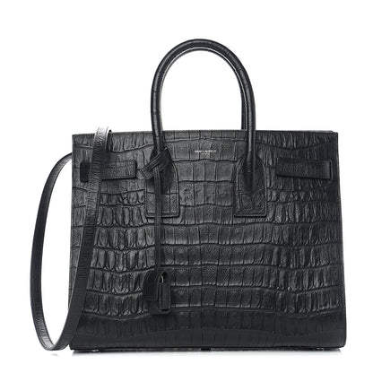 Saint Laurent Calfskin Crocodile Embossed Small Sac de Jour Black 1 of 9