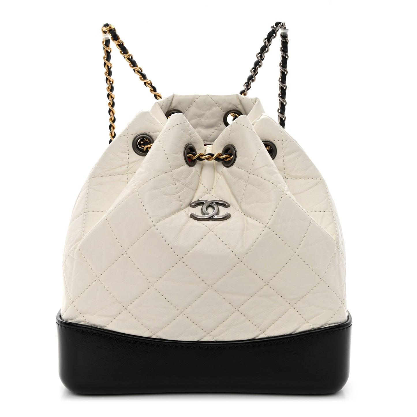 Aged Calfskin Quilted Small Gabrielle Backpack Black White