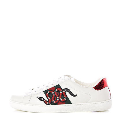 Gucci Calfskin Ayers Web Kingsnake Embroidered Mens Ace Sneakers 9 Green Red 1 of 9